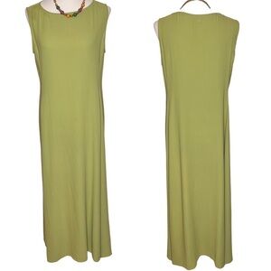 Latrice 100% Silk Maxi Dress Size L Sleeveless Chartreuse Green Jewel Neckline
